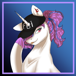 Size: 4167x4167 | Tagged: safe, artist:rcdesenhista, imported from derpibooru, oc, oc only, oc:purpleflare, unicorn, :p, commission, ear piercing, earring, femboy, floppy ears, hat, horn, jewelry, male, piercing, ponytail, solo, stallion, unshorn fetlocks, ych result