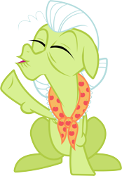 Size: 5901x8483 | Tagged: safe, artist:wissle, imported from derpibooru, granny smith, earth pony, pony, absurd resolution, cheering, clothes, eyes closed, female, granny smith's shawl, happy, mare, raised hoof, simple background, sitting, solo, transparent background, vector