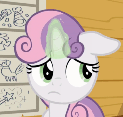 Size: 800x755 | Tagged: safe, imported from derpibooru, screencap, sweetie belle, pony, unicorn, marks for effort, season 8, spoiler:s08, animated, clubhouse, cropped, crusaders clubhouse, cute, diasweetes, doodle, female, filly, floppy ears, foal, frown, g4, gif, glowing, glowing horn, hat, head shake, horn, list, magic, magic aura, magic wand, no, nodding, party hat, sad, solo, two toned mane