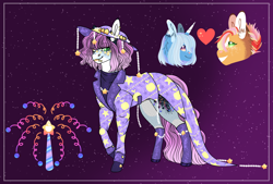 Size: 1598x1080 | Tagged: safe, artist:malinraf1615, imported from derpibooru, applejack, trixie, oc, oc:mystique (ice1517), earth pony, pony, boots, cape, clothes, coat, cowboy boots, cowboy hat, ear piercing, earring, eyeshadow, female, fishnets, freckles, gloves, hat, heart, jewelry, lesbian, lip piercing, magical lesbian spawn, makeup, mare, markings, necklace, offspring, parent:applejack, parent:trixie, parents:tripplejack, piercing, raised hoof, shipping, shoes, tripplejack