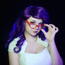 Size: 1080x1080 | Tagged: safe, imported from derpibooru, rarity, human, clothes, cosplay, costume, eyeshadow, female, glasses, irl, irl human, jewelry, looking at you, makeup, necklace, photo, rarity's glasses, solo, wig