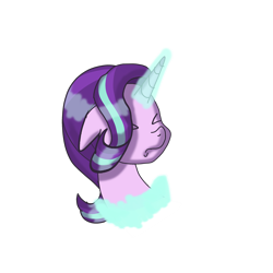 Size: 2500x2500 | Tagged: safe, artist:nitlynjane, imported from derpibooru, starlight glimmer, pony, unicorn, bust, eyes closed, floppy ears, glowing, glowing horn, head only, high res, horn, magic, magic aura, reformed starlight, simple background, spell gone wrong, transparent background