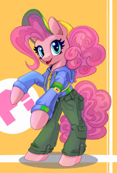 Size: 815x1200 | Tagged: safe, artist:maytee, imported from derpibooru, pinkie pie, earth pony, pony, cap, clothes, female, hat, hoodie, mare, open mouth, pants, rapper pie