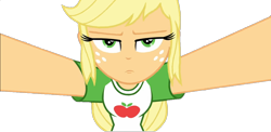 Size: 1114x545 | Tagged: safe, edit, edited screencap, imported from derpibooru, screencap, applejack, camping must-haves, equestria girls, equestria girls series, spoiler:eqg series (season 2), annoyed, applejacked, background removed, freckles, muscles, simple background, transparent background