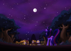 Size: 1188x850 | Tagged: safe, artist:rainbowdashuk, imported from derpibooru, twilight sparkle, unicorn, mare in the moon, moon, night, ponyville