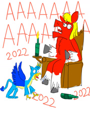 Size: 1024x1434 | Tagged: safe, artist:horsesplease, imported from derpibooru, gallus, sprout cloverleaf, pony, 2022, aaaaaaaaaa, alcohol, birb, bottle, crowing, doodle, drunk, emperor sprout, g5, gallus the rooster, gallusposting, happy new year, happy new year 2022, holiday, insanity, my little pony: a new generation, sad sprout, screaming, that pony sure does love tequila