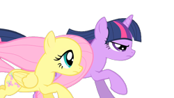 Size: 1280x720 | Tagged: safe, edit, edited screencap, imported from derpibooru, screencap, fluttershy, twilight sparkle, pony, unicorn, a bird in the hoof, season 1, background removed, female, mare, running, simple background, transparent background, unicorn twilight