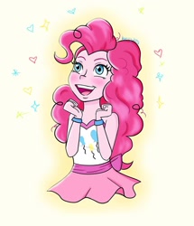 Size: 1080x1256 | Tagged: safe, artist:kenny2002, imported from derpibooru, pinkie pie, equestria girls, bare shoulders, blushing, clothes, cutie mark on clothes, female, open mouth, open smile, sleeveless, smiling, solo, strapless