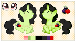 Size: 3276x1830 | Tagged: safe, artist:kaikururu, imported from derpibooru, oc, oc only, pony, unicorn, duo, female, horn, mare, polka dot background, reference sheet, unicorn oc