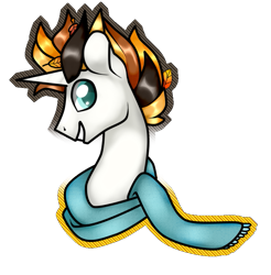 Size: 715x726 | Tagged: safe, artist:kaikururu, imported from derpibooru, oc, oc only, pony, unicorn, bust, clothes, horn, male, scarf, simple background, solo, stallion, transparent background, unicorn oc