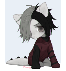 Size: 1400x1500 | Tagged: safe, artist:qawakie, imported from derpibooru, oc, oc only, pony, abstract background, clothes, hair over one eye, sitting