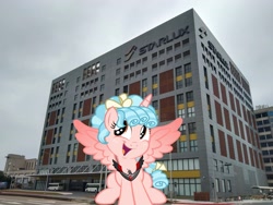 Size: 3344x2508 | Tagged: safe, artist:aleximusprime, edit, imported from derpibooru, cozy glow, alicorn, pony, alicorn amulet, alicornified, building, cozycorn, irl, photo, ponies in real life, race swap, starlux airlines, taiwan, taoyuan