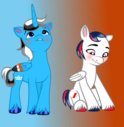 Size: 1280x1308 | Tagged: safe, artist:xxaliciarainbowartxx, imported from derpibooru, oc, alicorn, pegasus, pony, air france, base used, duo, g5, klm, male, my little pony: a new generation, ponified