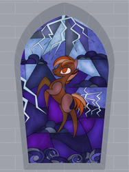 Size: 2400x3200 | Tagged: safe, artist:sixes&sevens, imported from derpibooru, button mash, earth pony, pony, cloud, fanfic, fanfic art, fanfic cover, lightning, male, solo, stained glass, storm