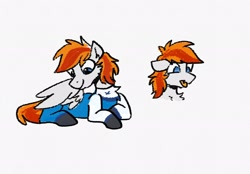Size: 2048x1423 | Tagged: safe, artist:yaco, imported from derpibooru, oc, oc:felix gulfstream, pegasus, pony, clothes, doodle, flight suit, male, silly face, simple background, solo