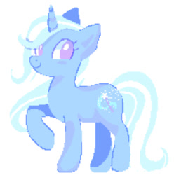 Size: 808x813 | Tagged: safe, artist:camperchan, imported from derpibooru, trixie, pony, unicorn, cute, diatrixes, female, full body, hooves, horn, looking at you, mare, no pupils, pixel art, purple eyes, raised hoof, simple background, smiling, smiling at you, solo, standing, tail, two toned mane, two toned tail, white background