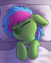 Size: 1600x2000 | Tagged: safe, artist:luminousdazzle, imported from derpibooru, pegasus, pony, bed, bed mane, cute, eyes closed, female, luminous dazzle, mare, pillow, sleeping, smiling, solo