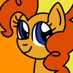 Size: 768x768 | Tagged: safe, artist:danielthebrony57, imported from derpibooru, bumblesweet, earth pony, pony, bumbledorable, bust, cute, female, g4, head, mare, orange background, portrait, simple background, smiling, solo