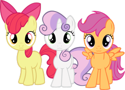 Size: 2888x2077 | Tagged: safe, artist:itchykitchy, imported from derpibooru, apple bloom, scootaloo, sweetie belle, earth pony, pegasus, pony, unicorn, :3, adorabloom, cute, cutealoo, cutie mark crusaders, diasweetes, female, filly, foal, looking at you, simple background, transparent background, vector