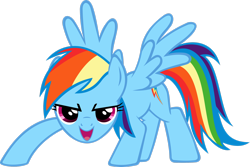 Size: 2998x2001 | Tagged: safe, artist:itchykitchy, imported from derpibooru, rainbow dash, pegasus, pony, >:d, female, high res, looking at you, mare, open mouth, open smile, simple background, smiling, smiling at you, solo, transparent background, vector