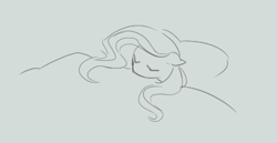 Size: 404x209 | Tagged: source needed, useless source url, safe, artist:anonymous, fluttershy, pegasus, pony, aggie.io, bed, blanket, eyes closed, female, mare, monochrome, pillow, simple background, sleeping, solo