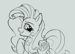 Size: 346x252 | Tagged: source needed, useless source url, safe, artist:anonymous, oc, oc only, oc:milky way, earth pony, pony, aggie.io, dock, female, mare, monochrome, raised hoof, simple background, smiling, solo