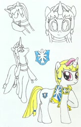 Size: 2113x3284 | Tagged: safe, artist:fameng, oc, oc only, oc:eterne matins, unicorn, clothes, colored pencil drawing, drawpile, eyes closed, raised hoof, simple background, smiling, traditional art