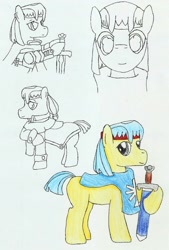 Size: 2210x3265 | Tagged: safe, artist:fameng, oc, oc only, earth pony, pony, clothes, colored pencil drawing, drawpile, headband, smiling, sword, traditional art, weapon