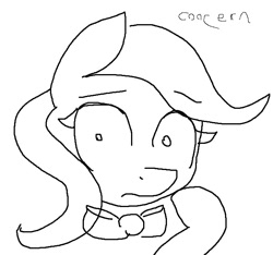 Size: 654x612 | Tagged: safe, artist:anonymous, octavia melody, pony, bow, concerned, eyebrows, hooves, looking at something, monochrome, ms paint, necktie, simple background, text, white background