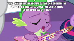 Size: 800x450 | Tagged: safe, edit, edited screencap, imported from derpibooru, screencap, rarity, spike, twilight sparkle, alicorn, dragon, pony, unicorn, best gift ever, caption, female, image macro, male, mare, op is a duck, op is trying to start shit, text, the dixie chicks, the simpsons, twilight sparkle (alicorn)