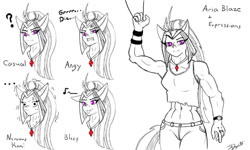 Size: 1280x768 | Tagged: safe, artist:zalla661, artist:zalla991, imported from derpibooru, aria blaze, anthro, hippocampus, siren, equestria girls, abs, alternate design, alternate hairstyle, alternate universe, female, gem, meme, midriff, monochrome, muscles, muscular female, partial color, ponified, ponytail, siren gem, sketch, sketch dump, solo, watch