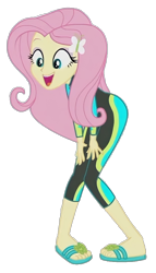 Size: 1174x2048 | Tagged: safe, edit, edited screencap, imported from derpibooru, screencap, fluttershy, aww... baby turtles, equestria girls, equestria girls series, background removed, clothes, fluttershy's wetsuit, not a vector, open mouth, open smile, sandals, simple background, smiling, solo, swimsuit, transparent background, wetsuit