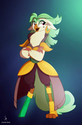Size: 1778x2697 | Tagged: safe, artist:zidanemina, edit, edited screencap, imported from derpibooru, screencap, captain celaeno, anthro, bird, parrot, parrot pirates, my little pony: the movie, amputee, beard, beauty mark, crossed arms, ear piercing, earring, facial hair, female, gradient background, hatless, jewelry, missing accessory, piercing, pirate, prosthetic limb, prosthetics, simple background