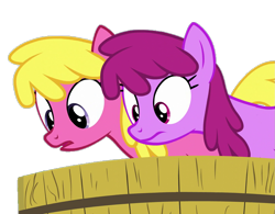 Size: 1383x1080 | Tagged: safe, edit, edited screencap, imported from derpibooru, screencap, berry punch, berryshine, cherry berry, earth pony, pony, on your marks, season 6, background removed, duo, female, looking down, mare, not a vector, simple background, transparent background