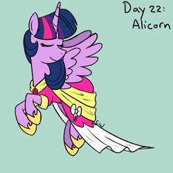 Size: 1000x1000 | Tagged: safe, artist:chelseawest, imported from derpibooru, twilight sparkle, alicorn, magical mystery cure, clothes, dress, eyes closed, gala dress, hoof shoes, ponytober, twilight sparkle (alicorn)