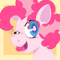 Size: 1500x1500 | Tagged: safe, artist:dsstoner, imported from derpibooru, pinkie pie, earth pony, pony, blushing, bust, eye clipping through hair, female, mare, one eye closed, open mouth, open smile, portrait, smiling, solo, wink