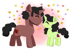 Size: 2128x1471 | Tagged: safe, artist:kaikururu, imported from derpibooru, oc, oc only, pony, unicorn, beard, blushing, duo, eyes closed, facial hair, heart, male, oc x oc, shipping, simple background, smiling, stallion, transparent background