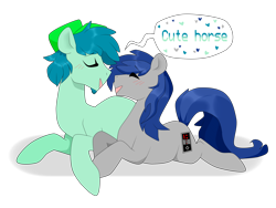 Size: 2592x1944 | Tagged: safe, artist:kaikururu, imported from derpibooru, oc, oc only, earth pony, pony, earth pony oc, gay, hat, heart, lying down, male, prone, simple background, stallion, talking, transparent background