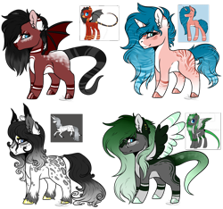 Size: 898x839 | Tagged: safe, artist:beamybutt, imported from derpibooru, oc, oc only, bat pony, earth pony, pegasus, pony, unicorn, base used, bat pony oc, bat wings, colored wings, ear fluff, earth pony oc, eyelashes, horn, pegasus oc, simple background, smiling, transparent background, two toned wings, unicorn oc, wings