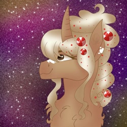 Size: 1500x1500 | Tagged: safe, artist:teonnakatztkgs, imported from derpibooru, oc, oc only, pony, unicorn, bust, chest fluff, eyelashes, female, horn, mare, night, smiling, stars, unicorn oc