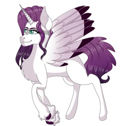 Size: 1500x1500 | Tagged: safe, artist:teonnakatztkgs, imported from derpibooru, oc, oc only, alicorn, pony, alicorn oc, eyelashes, female, hoof fluff, horn, mare, simple background, smiling, solo, white background, wings