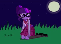 Size: 1280x914 | Tagged: safe, imported from derpibooru, sci-twi, twilight sparkle, equestria girls, clothes, female, happy, moon, night, shoes, socks, solo