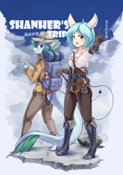 Size: 2894x4093 | Tagged: safe, artist:龙宠, imported from derpibooru, oc, oc only, oc:emily, oc:shanher, anthro, dragon, human, duo, shanher's trip