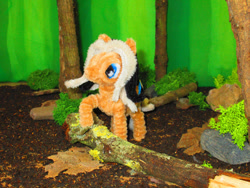 Size: 1280x960 | Tagged: safe, artist:malte279, imported from derpibooru, part of a set, oc, oc only, oc:skyfeather, pegasus, pony, chenille, chenille stems, chenille wire, craft, diorama, female, forest, irl, mare, pegasus oc, photo, pipe cleaner sculpture, pipe cleaners, sculpture, solo, tree