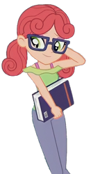 Size: 631x1098 | Tagged: safe, edit, edited screencap, imported from derpibooru, screencap, alizarin bubblegum, equestria girls, arm behind head, background removed, book, simple background, solo, transparent background