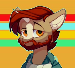 Size: 3270x2975 | Tagged: safe, artist:avery-valentine, imported from derpibooru, oc, oc:avery_v, pony, unicorn, beard, clothes, ear fluff, facial hair, fluffy, icon, orange eyes, red hair