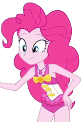 Size: 806x1186 | Tagged: safe, edit, edited screencap, imported from derpibooru, screencap, pinkie pie, equestria girls, equestria girls series, forgotten friendship, background removed, bare shoulders, clothes, hand on hip, not a vector, one-piece swimsuit, pinkie pie swimsuit, simple background, sleeveless, solo, swimsuit, transparent background