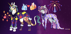 Size: 2530x1207 | Tagged: safe, artist:malinraf1615, imported from derpibooru, applejack, trixie, oc, oc:gala royal, oc:mystique (ice1517), earth pony, pony, unicorn, boots, cape, chest fluff, clothes, cowboy boots, cowboy hat, ear piercing, earring, eyebrow piercing, eyeshadow, female, gloves, grin, hat, jewelry, leonine tail, lesbian, lip piercing, magical lesbian spawn, makeup, male, mare, markings, necklace, offspring, parent:applejack, parent:trixie, parents:tripplejack, piercing, raised hoof, shipping, shirt, shoes, smiling, stallion, suit, tail, tripplejack