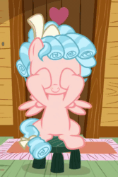 Size: 696x1040 | Tagged: safe, imported from derpibooru, screencap, cozy glow, pegasus, pony, marks for effort, season 8, spoiler:s08, animated, bow, clubhouse, covered eyes, covering eyes, cozybetes, cropped, crusaders clubhouse, curly mane, cute, excited, female, filly, foal, freckles, gif, peekaboo, ribbon, rug, sitting, small wings, solo, stool, talking, two toned mane, wings