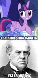 Size: 500x1019 | Tagged: safe, edit, edited screencap, imported from derpibooru, screencap, twilight sparkle, alicorn, human, pony, school daze, argentina, comic, context in comments, domingo faustino sarmiento, female, imgflip, irl, irl human, male, meme, photo, screencap comic, smiling, spanish, spanish text, text, that's my pony, that's my x, twilight sparkle (alicorn)